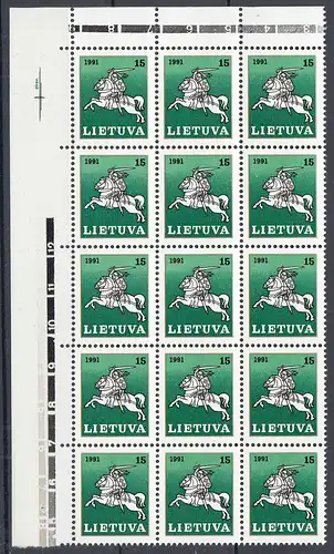 Litauen - Lithuania Mi 473 ** MNH 1991 Block of 15 - Litauischer Reiter   (31256