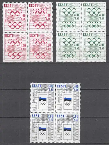 Estland - Estonia 1992 Mi.180-82 postfr ** MNH 4er Blocks Olympiade Barcelona