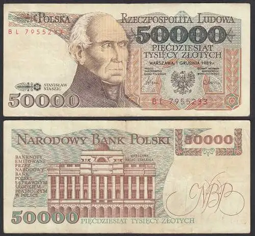 Polen - Poland - 50000 50.000 Zloty Banknote 1989 Pick 153a VF (3)    (31018