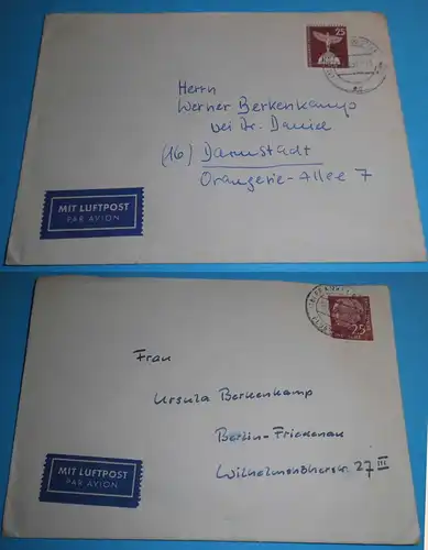Bund + Berlin 1956/57 2 Briefe Einzelfrankatur 25 Pfg. Mi. 186+147   (87140