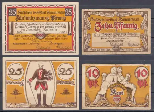 Westfalen - Hamm 10 + 25 Pfg.1921 Notgeld General von Wolfersdorff    (30318