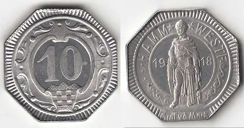 Hamm Notgeld Westfalen 10 Pfennig 1918 Eisen bankfrisch Funck 191.8     (31294