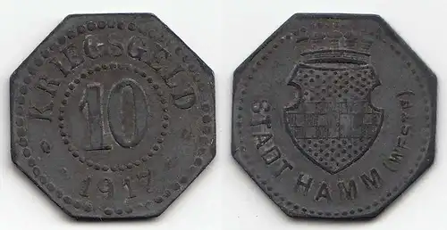 Hamm Westfalen 10 Pfennig 1917 Zink  Funck 191.4 Notgeld/Kriegsgeld   (31295