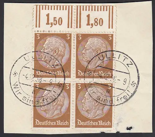 Böhmen & Mähren Briefstück Stempel ULLITZ 1938 4er Block    (27189