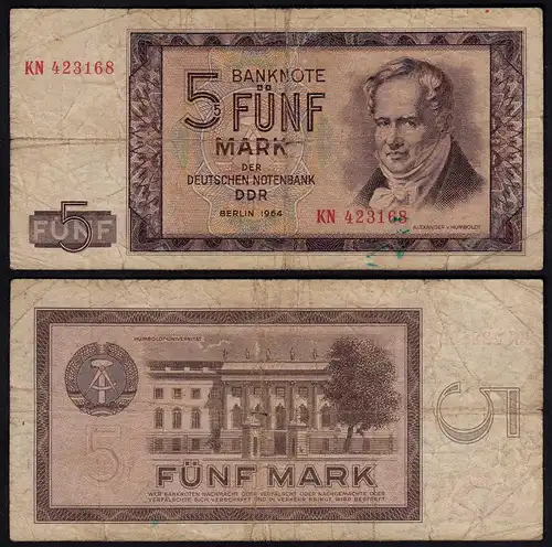 Ro 354a - DDR Banknote 5 Mark 1964 gebraucht   (24740