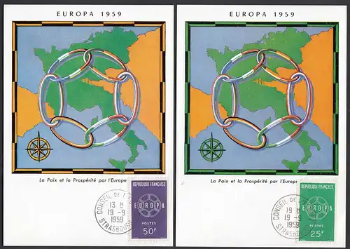 Frankreich - France 2 Stück Maximumkarten Europa 1959 Satz    (25974