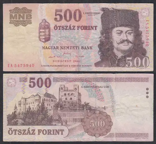 UNGARN - HUNGARY 500 Forint 2001 Pick 188a VF (3)     (29105