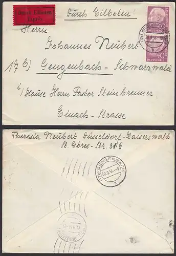 Bund BRD 1956 Mi.188 Heuss 40 Pfg. senkr. Paar mehrfach Frankatur Eilboten Brief