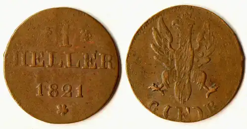 Frankfurt Altdeutsche Staaten 1 Heller 1821  G/F/B    (r1201