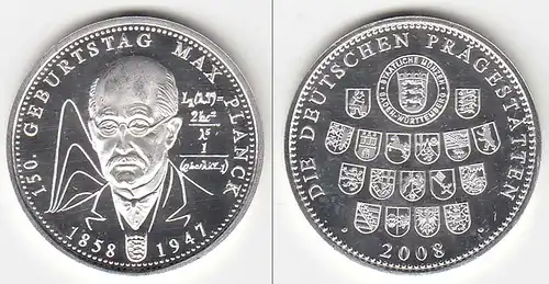 Medaille 150. Geburtstag Max Planck RS Deutsche Prägestätten Ø 32 mm Gew. 10,5 g