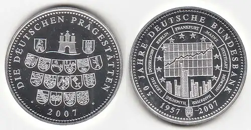 Medaille 50 J. Deutsche Bundesbank RS Deutsche Prägestätten Ø 32 mm Gew 10,5 g