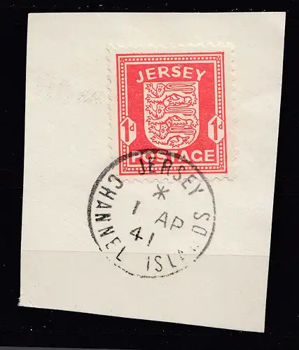Deutsche Besetzung 2. WK Jersey 1 P. Mi. 2 Briefstück used WW2    (31345