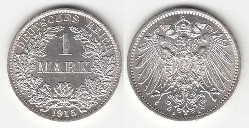 1 Mark Jaeger 17 Silber Münze großer Adler 1915 A Kaiserreich    (31399