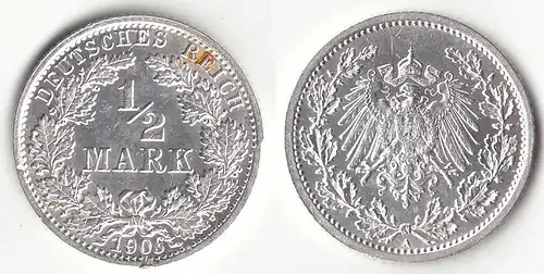 1/2 Mark Kaiserreich EMPIRE 1906 A Silber Jäger 16    (31411