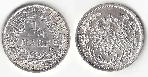 1/2 Mark Kaiserreich EMPIRE 1915 A Silber Jäger 16    (31416