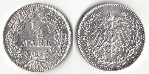 1/2 Mark Kaiserreich EMPIRE 1915 D Silber Jäger 16    (31417