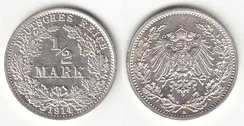 1/2 Mark Kaiserreich EMPIRE 1914 A Silber Jäger 16    (31421