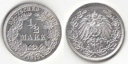 1/2 Mark Kaiserreich EMPIRE 1915 A Silber Jäger 16    (31428