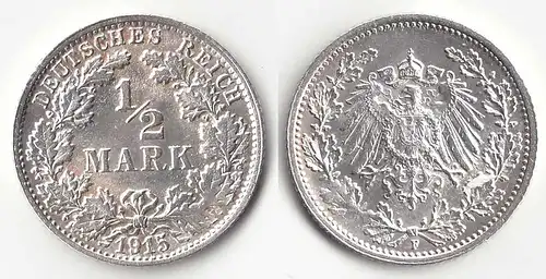 1/2 Mark Kaiserreich EMPIRE 1915 F Silber Jäger 16    (31435