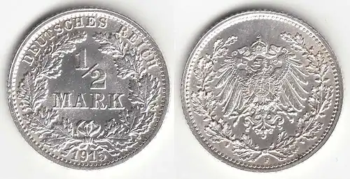 1/2 Mark Kaiserreich EMPIRE 1915 F Silber Jäger 16    (31436
