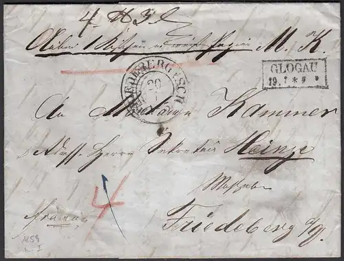 Schlesien 1859 GLOGAU R2 Paketbegleitbrief nach FRIEDBERG Schl.   (28682