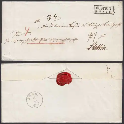 CÜSTRIN R2 um 1850 alter Umschlag nach STETTIN   (28684