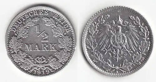 1/2 Mark Kaiserreich EMPIRE 1919 A Silber Jäger 16    (31453