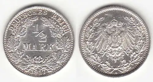 1/2 Mark Kaiserreich EMPIRE 1917 A Silber Jäger 16    (31454