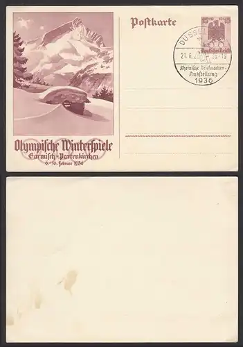 DR Winter-Olympiade 1936 Garmisch-Partenkirchen 15 Pfg. Ganzsache SST Düsseldorf