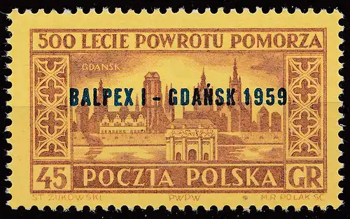 Polen – Poland 1959 Mi. 1118 BALPEX I DANZIG Briefmarkenausstellung ** MNH