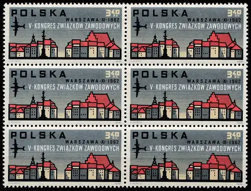 Polen – Poland 1962 Mi. 1363 – 4er Block Gewerkschaften Kongress ** MNH   (70025