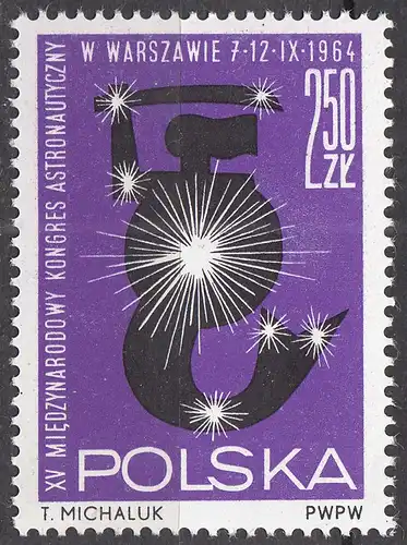 Polen – Poland 1964 Mi. 1526 – 15. Astronautik Kongress Warschau ** MNH   (70026