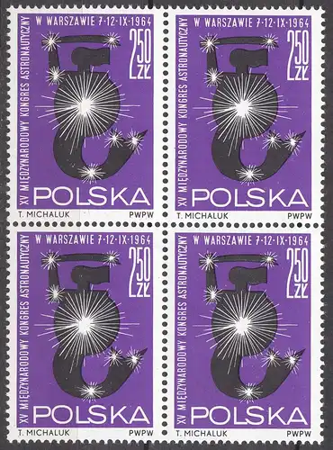 Polen – Poland 1964 Mi. 1526–4er Block 15. Astronautik Kongress Warschau ** MNH