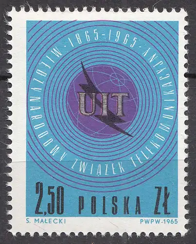 Polen – Poland 1965 Mi. 1584 – 2,50 Zl. Internationale Fernmeldeunion ** MNH