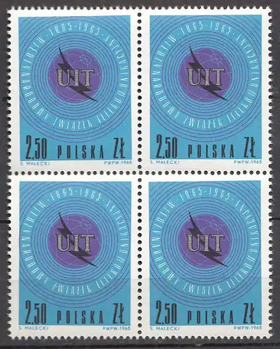 Polen – Poland 1965 Mi. 1584 – 4er Block Internationale Fernmeldeunion ** MNH