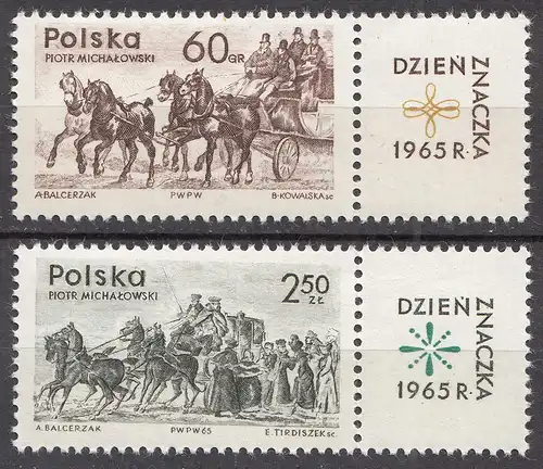 Polen – Poland 1965 Mi. 1621-22 – Tag der Briefmarke mit Zierfeld ** MNH