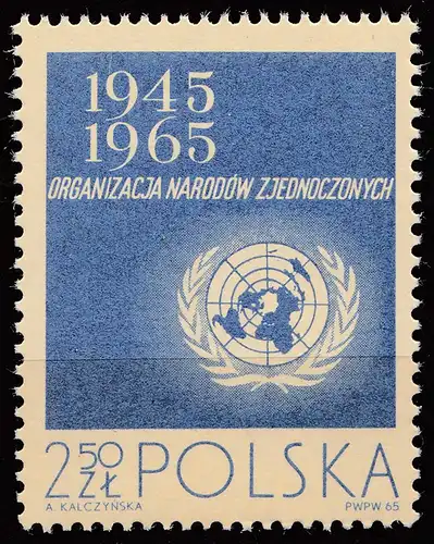 Polen – Poland 1965 Mi. 1631 – 2,50 Zl. 20 Jahre UNO United Nations ** MNH