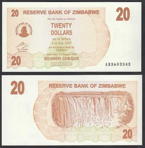 Simbabwe - Zimbabwe 20 Dollars 2007 Pick 40 UNC (1)     (31455