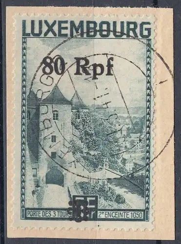 Deutsche Besetzung Luxemburg 80 Rpf. auf 5 Fr. 1940 Mi. 31 Brfstck. used  (70078