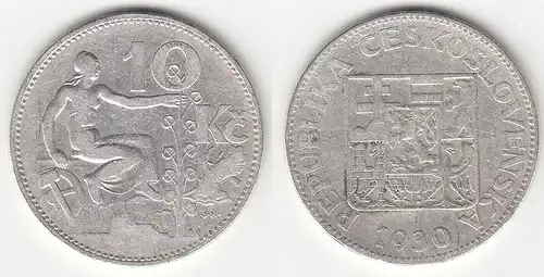 10 Ks. SILBER Münze 1930 TSCHECHOSLOWAKEI - CESKOSLOVENSKA   (31384