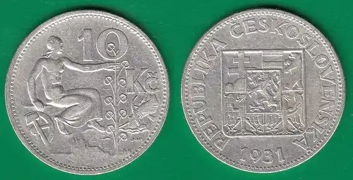 10 Ks. SILBER Münze 1931 TSCHECHOSLOWAKEI - CESKOSLOVENSKA   (31381