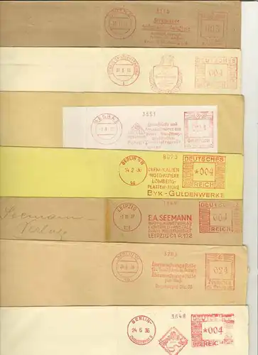 7 Stück alte Freistempel 1930er + 40er Jahre auf ganzen Briefumschlägen