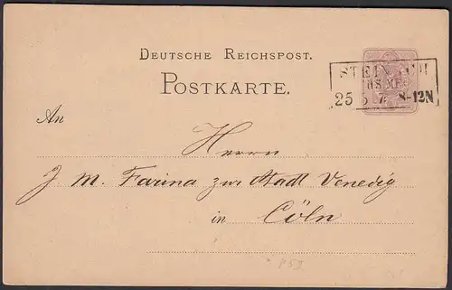 1875 STEINACH I. SACHS. MEINING R3 nach Köln 5 Pfennige. Ganzsachenkarte  (31465
