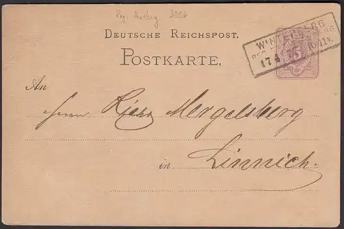 1877 WINTERBERG REG BEZ ARNSBERG R3 5 Pfennige Ganzsachenkarte n.LINNICH  (31470