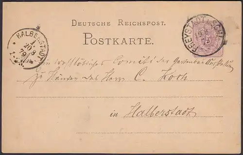 1879 FREYSTADT I SCHL K1 5 Pfennige Ganzsachenkarte nach HALBERSTADT  (31472