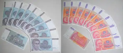 Jugoslawien - Yugoslavia je 10 Stück 50-Mill. + 100 Milli. Dinar Pick 124 + 133