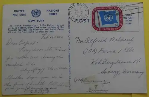 UNO UNITED NATIONES AK Interim Headquarter New York 1952  (85005