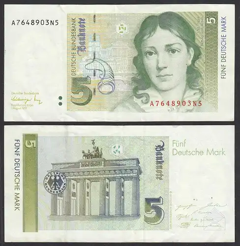 BRD 5 DM Bundesbanknote 1.8.1991 Ro 296a Serie A gebraucht   (31013