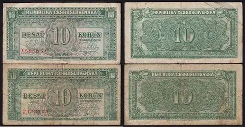 Tschechoslowakei - CZECHOSLOVAKIA 2 Stück á 10 Korun (1945) Pick 60a     (14992