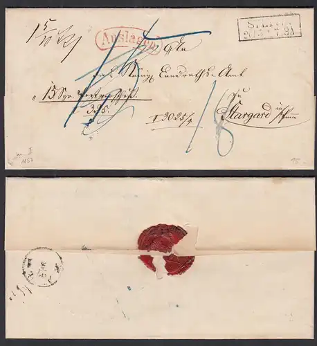 1857 STETTIN R2 Auslagen Brief nach STARGARD mit Inhalt    (31461